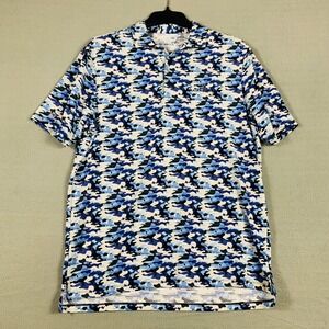 Ibkul Polo Shirt Mens Medium Blue Camo Golf Performance Stretch